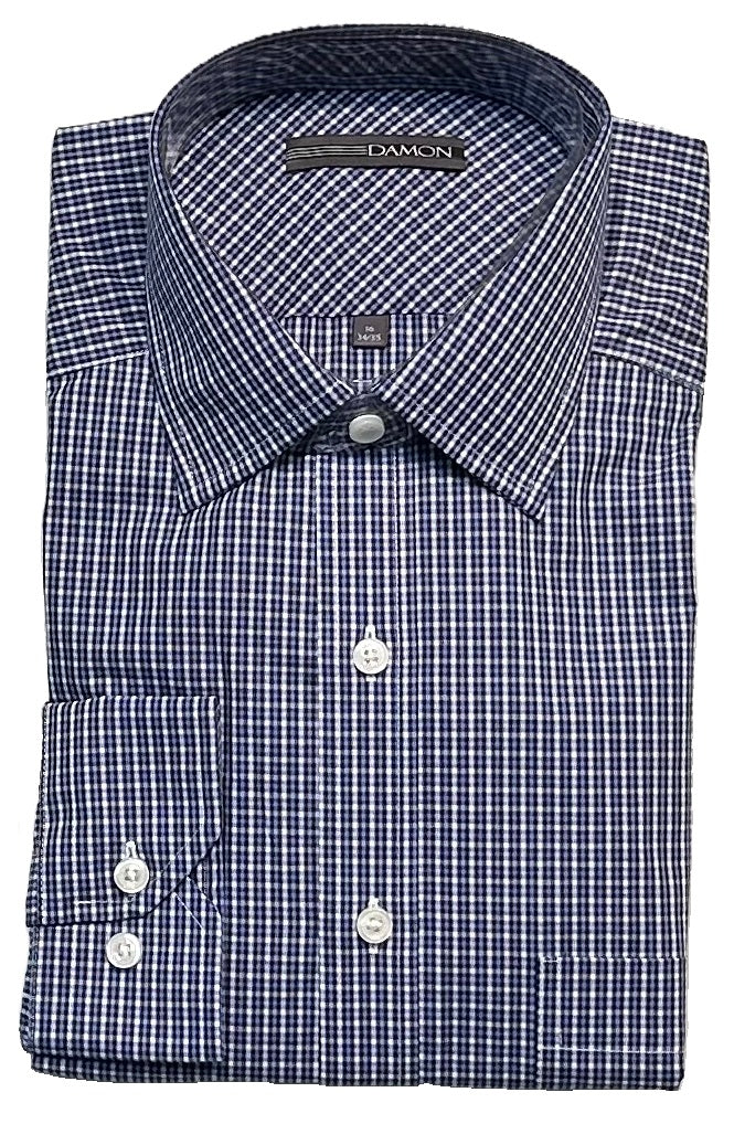 Damon Ultra Poplin Mini Check Long Sleeve Dress Shirt