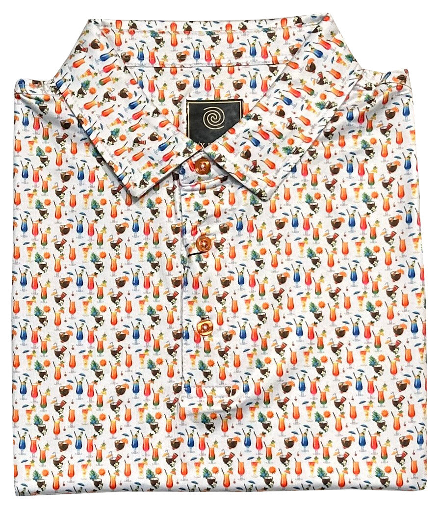 FX Fusion 'Tropical Drinks' Printed Short Sleeve Golf Polo Shirt