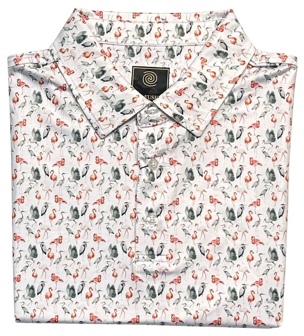 FX Fusion 'Flamingo and Friends' Printed Short Sleeve Golf Polo Shirt