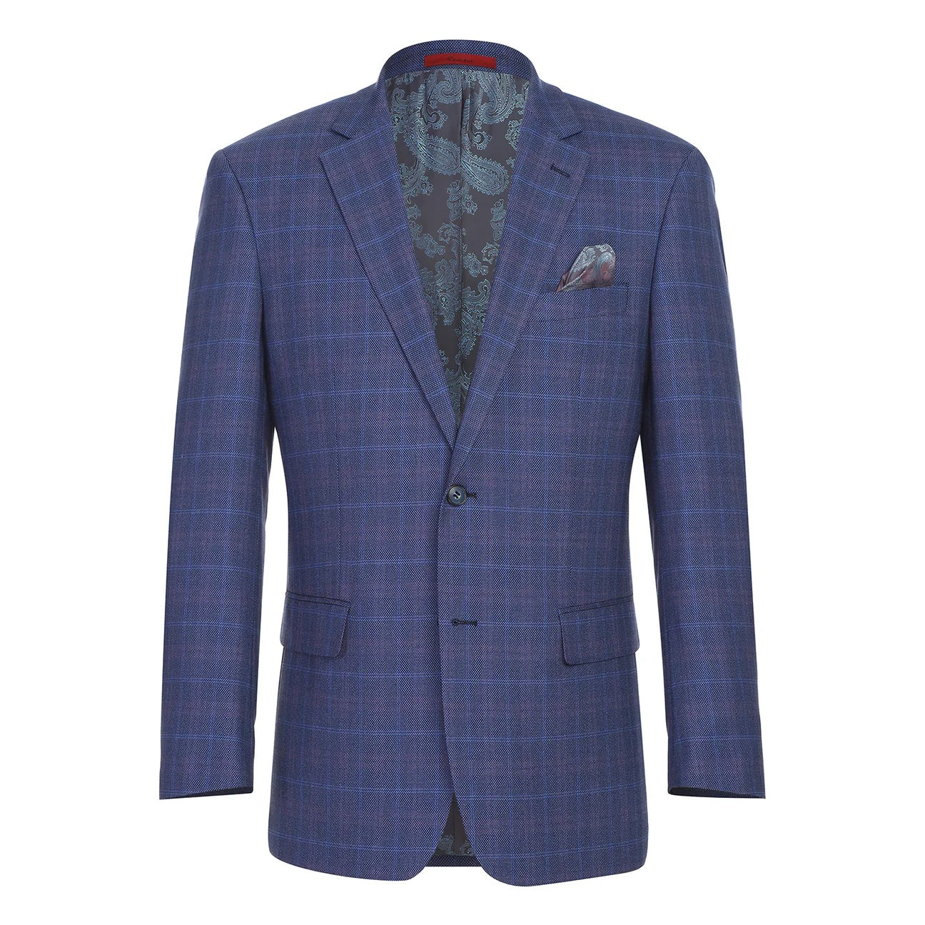 Renoir Blue Windowpane Classic Fit Sport Coat