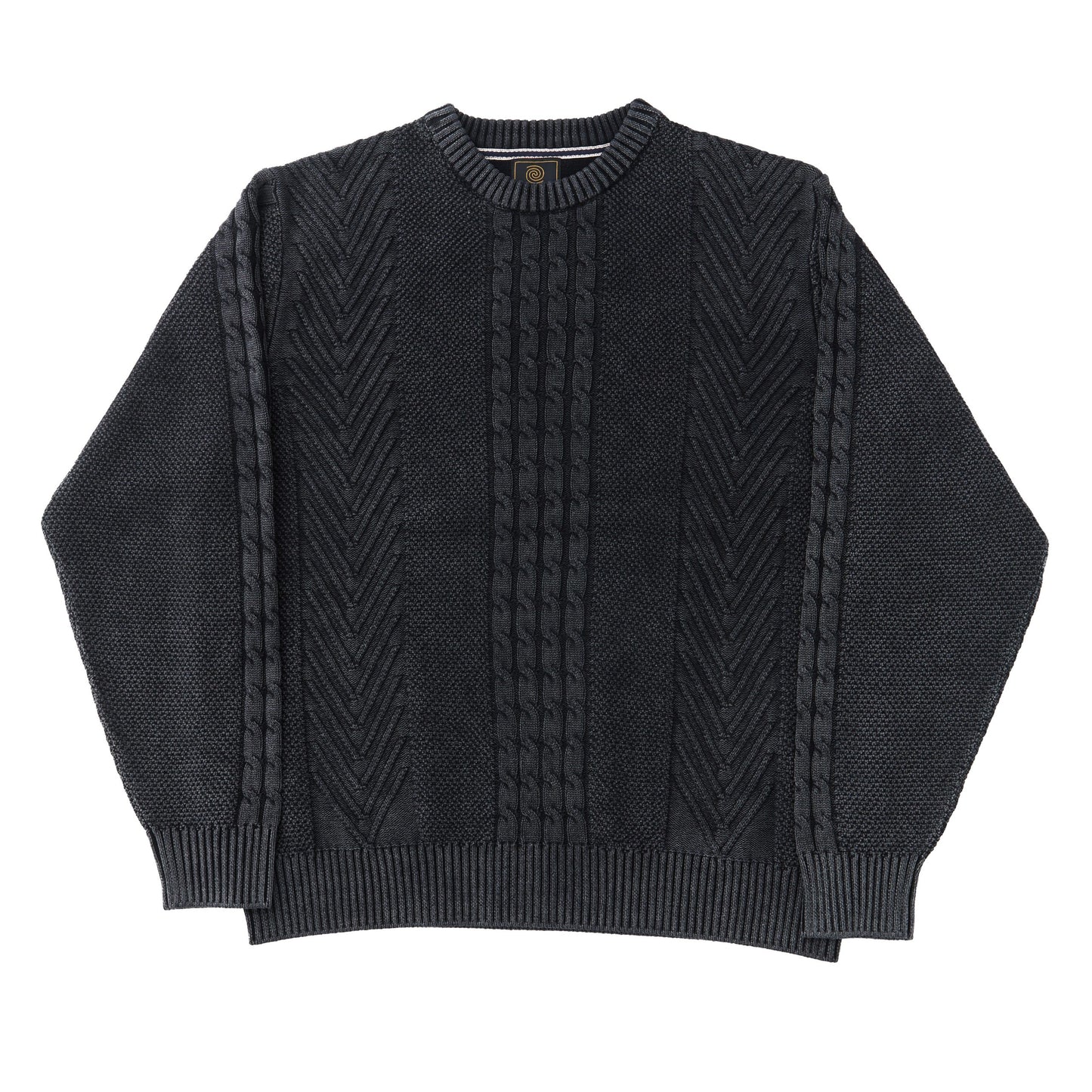 FX Fusion Sandwashed Textured Cable Herringbone Crew Neck Sweater