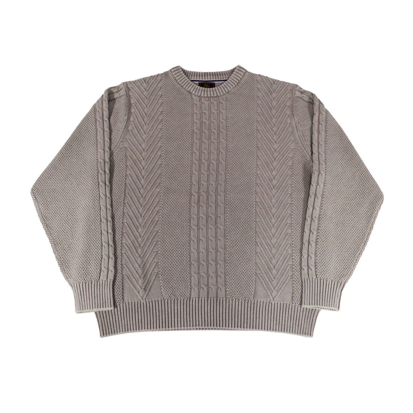 FX Fusion Sandwashed Textured Cable Herringbone Crew Neck Sweater