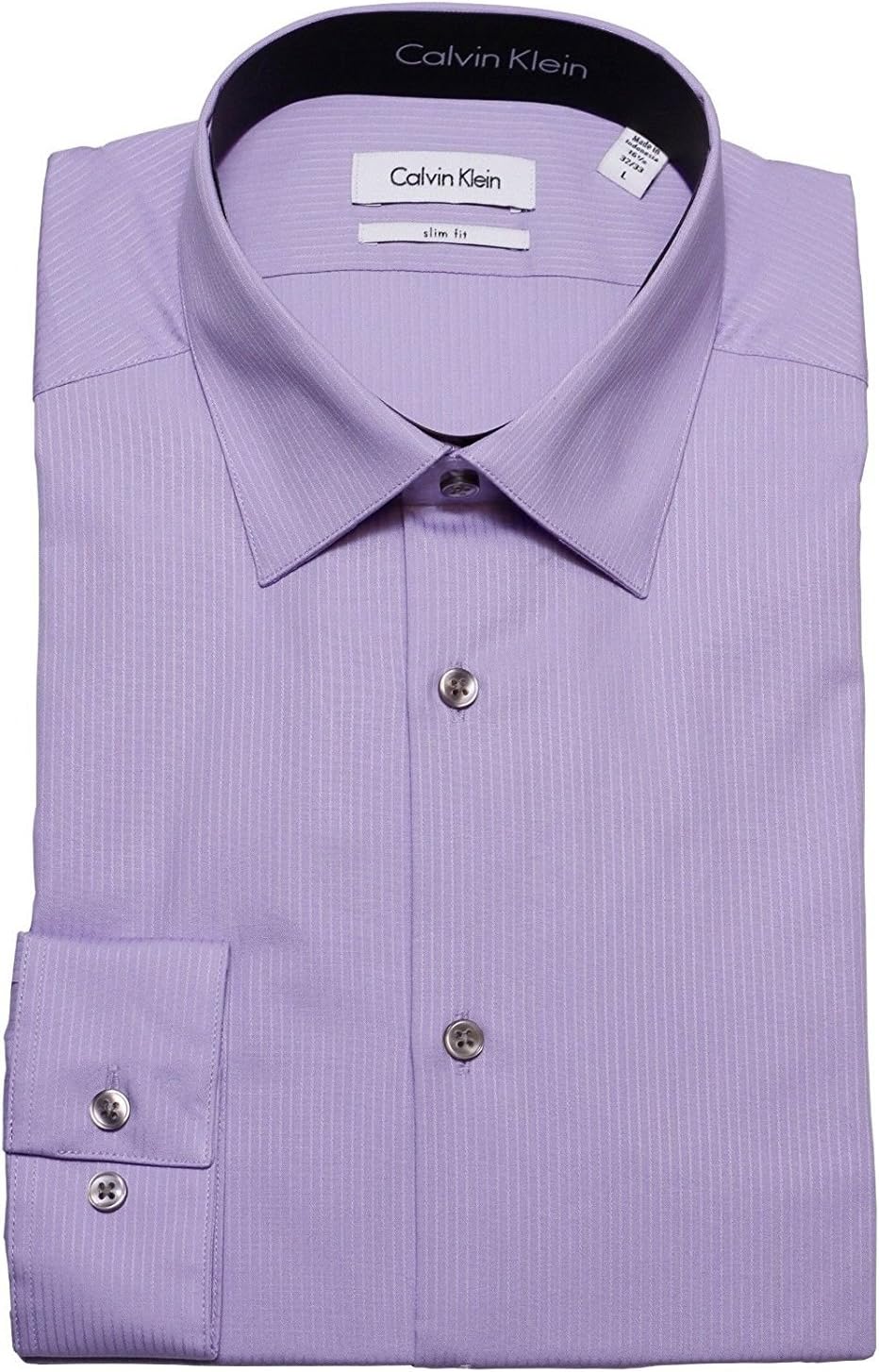 Calvin Klein All Season Stripe Slim Fit Dress Shirt in Lavender at Nordstrom Rack, Size 15.5 Calvin Klein All Season Stripe Slim Fit Dress Shirt in Lavender at Nordstrom Rack, Size 15.5