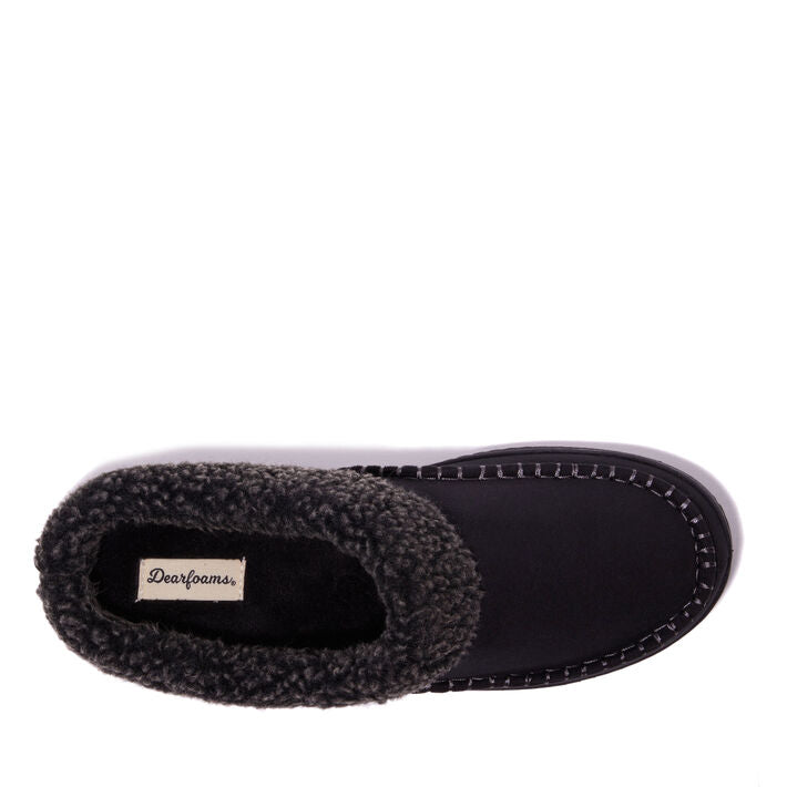 Dearfoams Marshall Microsuede Moc Toe Clog with Berber Cuff