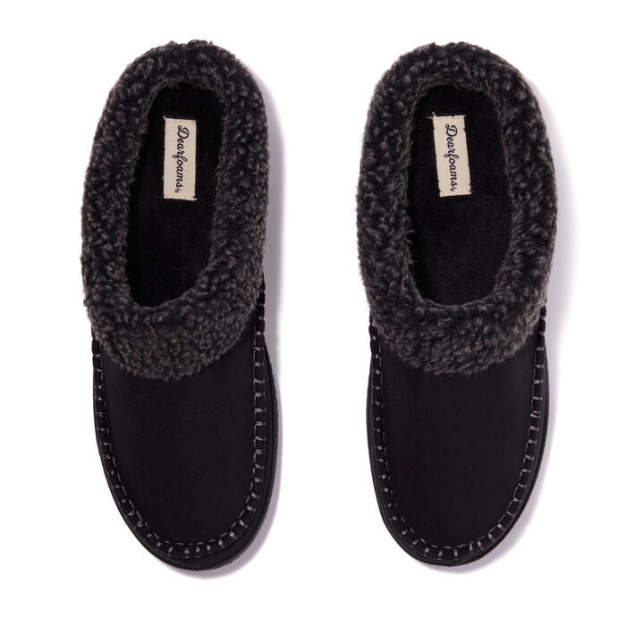 Dearfoams Marshall Microsuede Moc Toe Clog with Berber Cuff