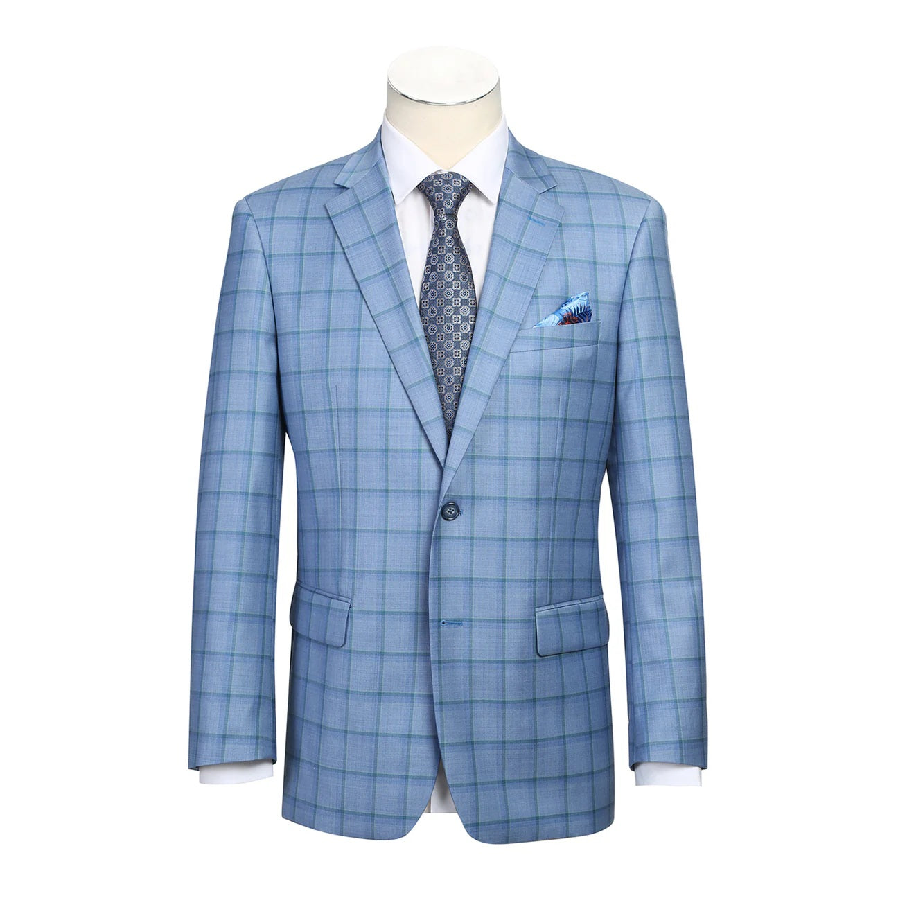 Renoir Blue Windowpane Classic Fit Sport Coat