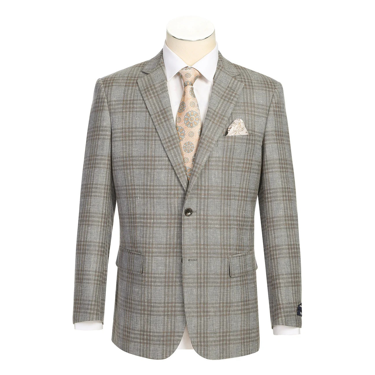 Renoir Grey/Brown Plaid Classic Fit Sport Coat