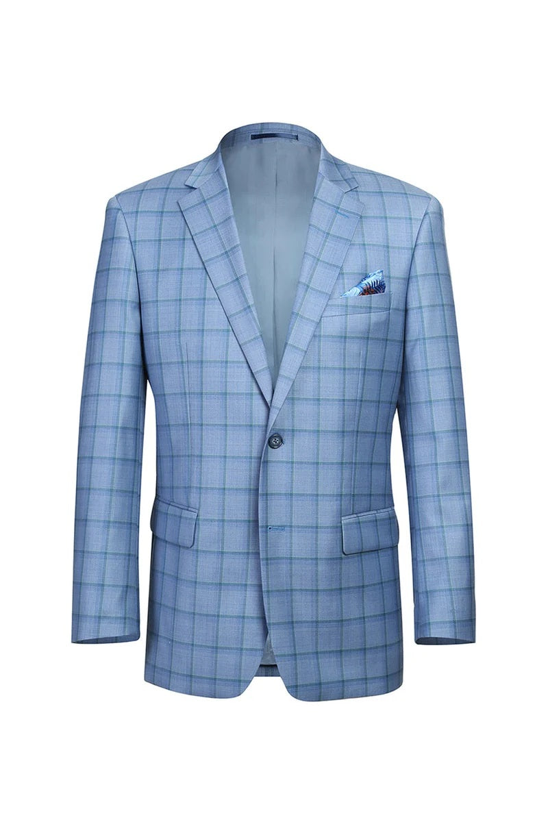 Renoir Blue Windowpane Classic Fit Sport Coat