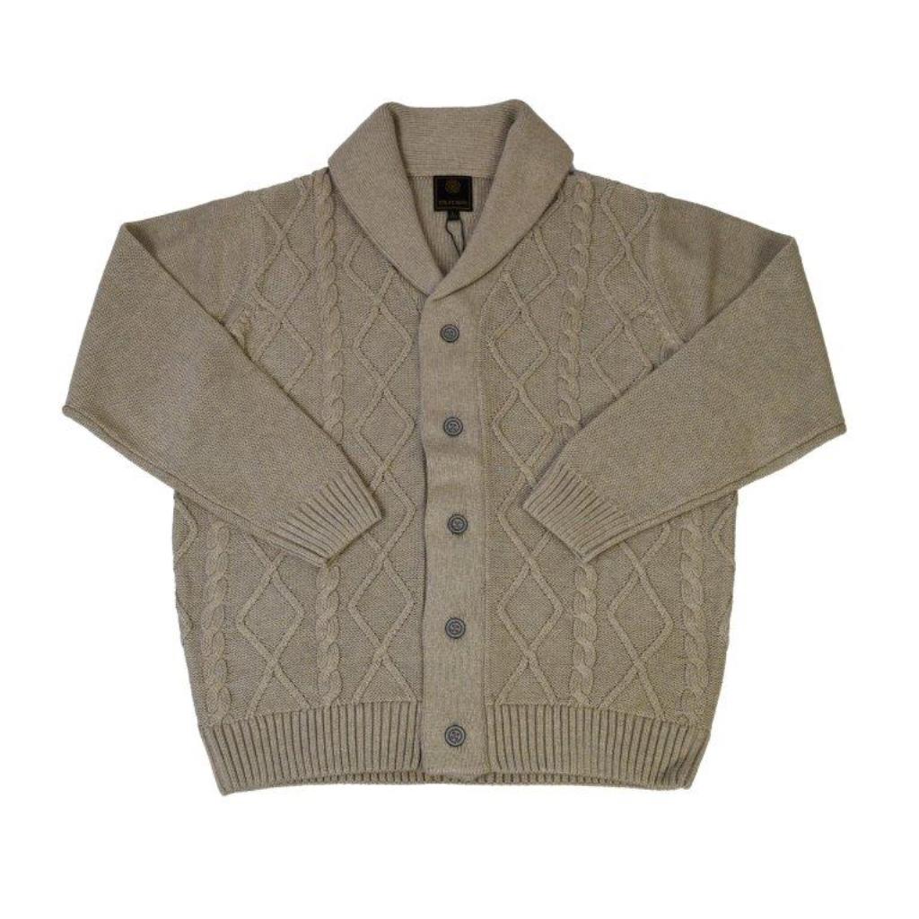 FX Fusion Cable Knit Shawl Collar Cardigan Sweater