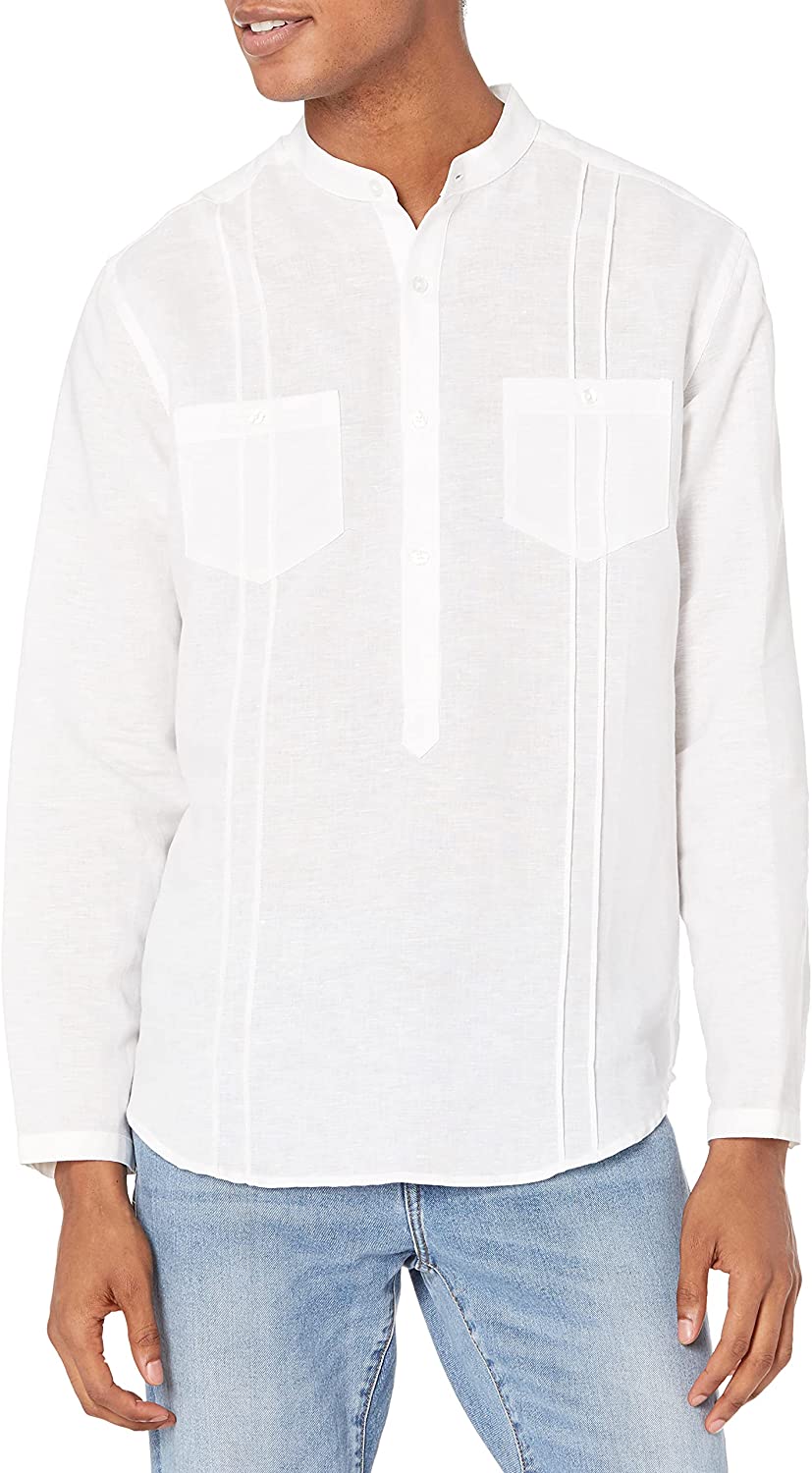 Cubavera Two Pocket Pintuck Popover Long Sleeve Shirt