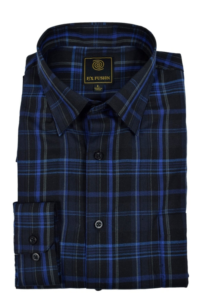 FX Fusion Long Sleeve Textured Multi Plaid Sport Shirt