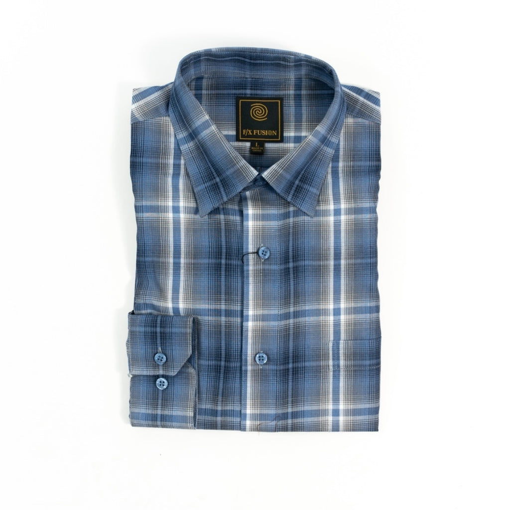 FX Fusion Long Sleeve Blue/Grey Plaid Tall Size Sport Shirt