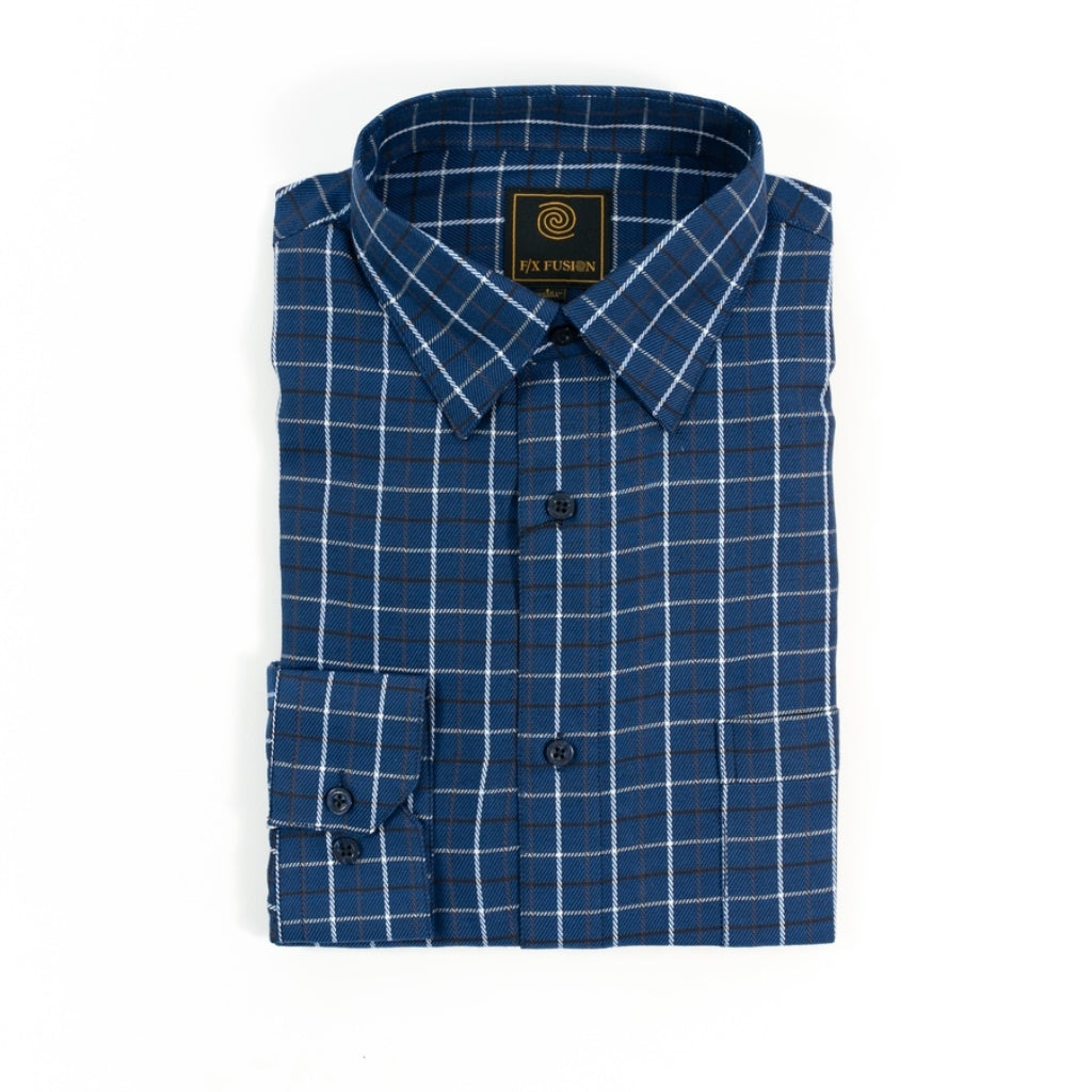FX Fusion Long Sleeve Royal/Brown Plaid Tall Size Sport Shirt