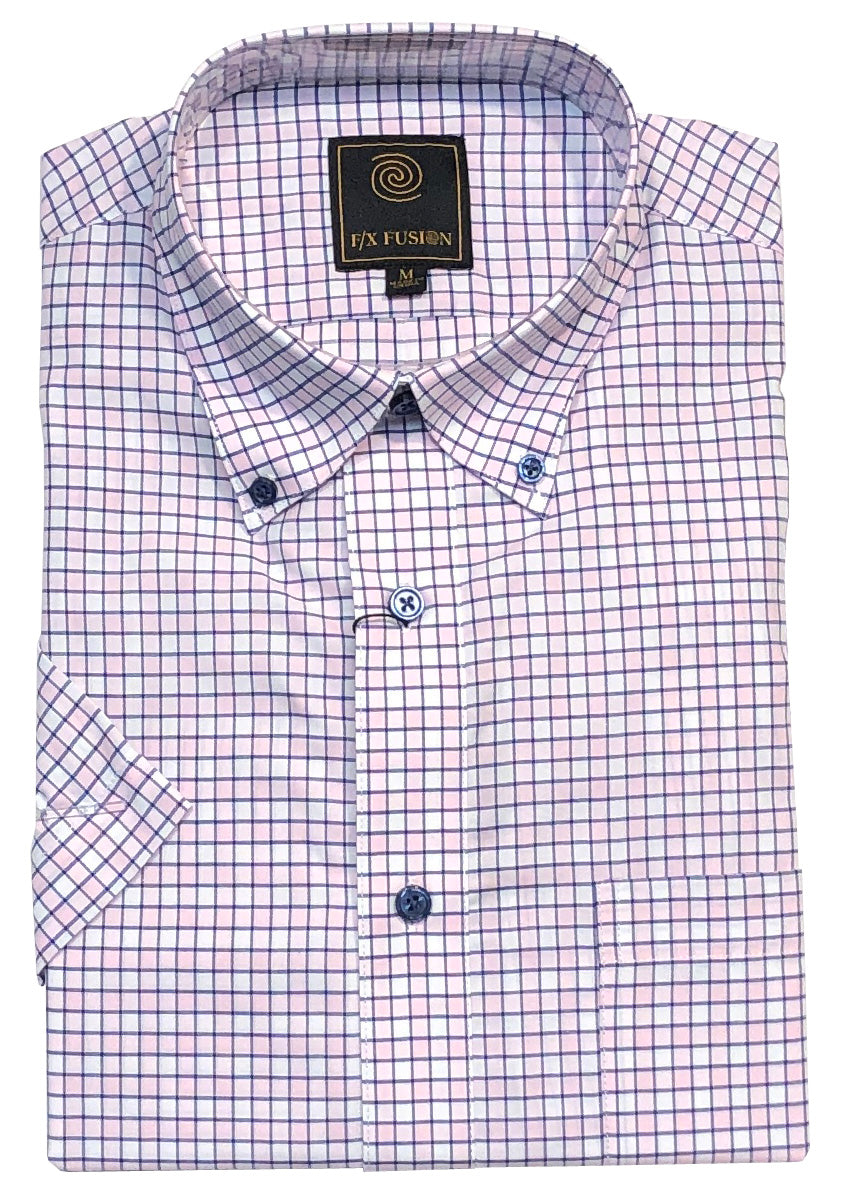 FX Fusion Short Sleeve Pink/Navy Mini Check Sport Shirt