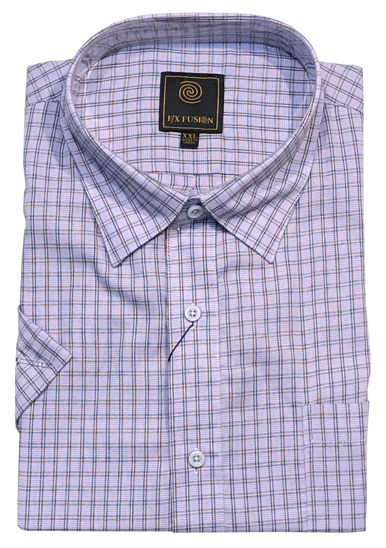 FX Fusion Short Sleeve Lavender Textured Check Sport Shirt