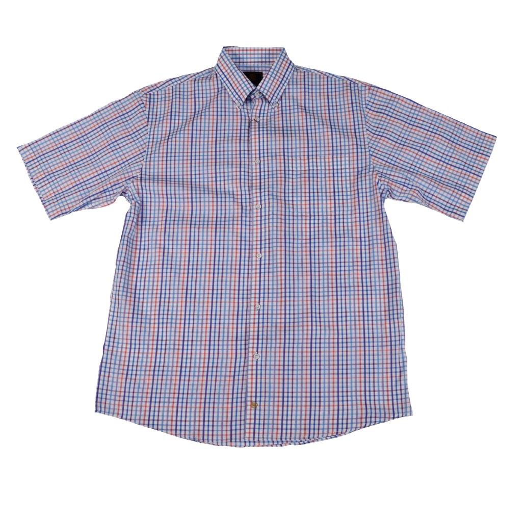 FX Fusion Short Sleeve Coral/Blue Multi Check Sport Shirt