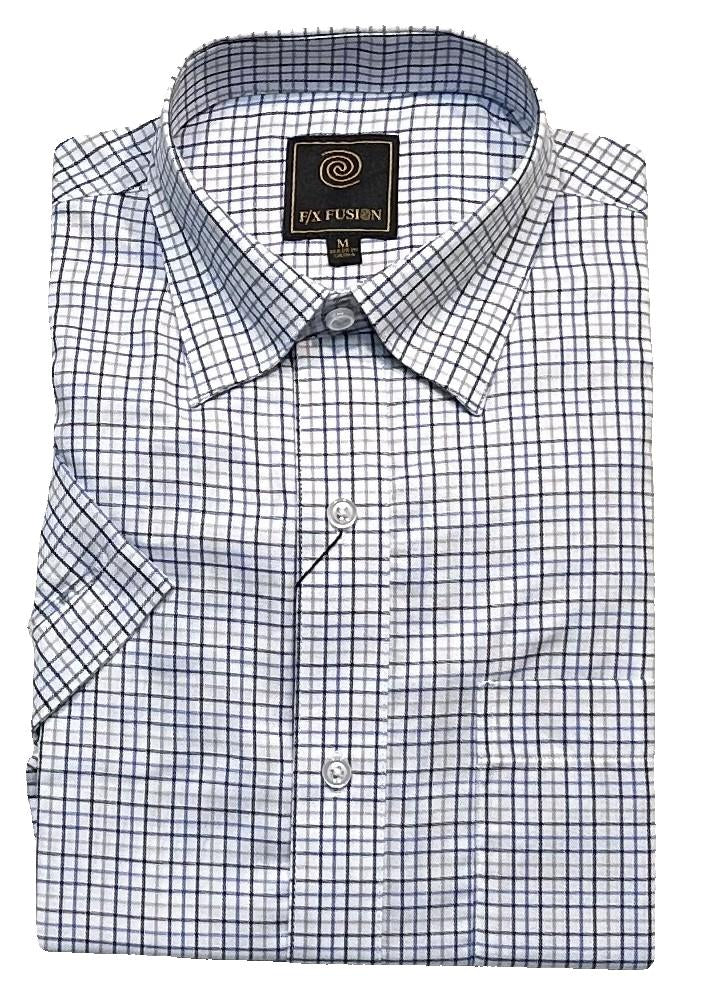 FX Fusion Short Sleeve Blue/Black/Grey Micro Check Sport Shirt