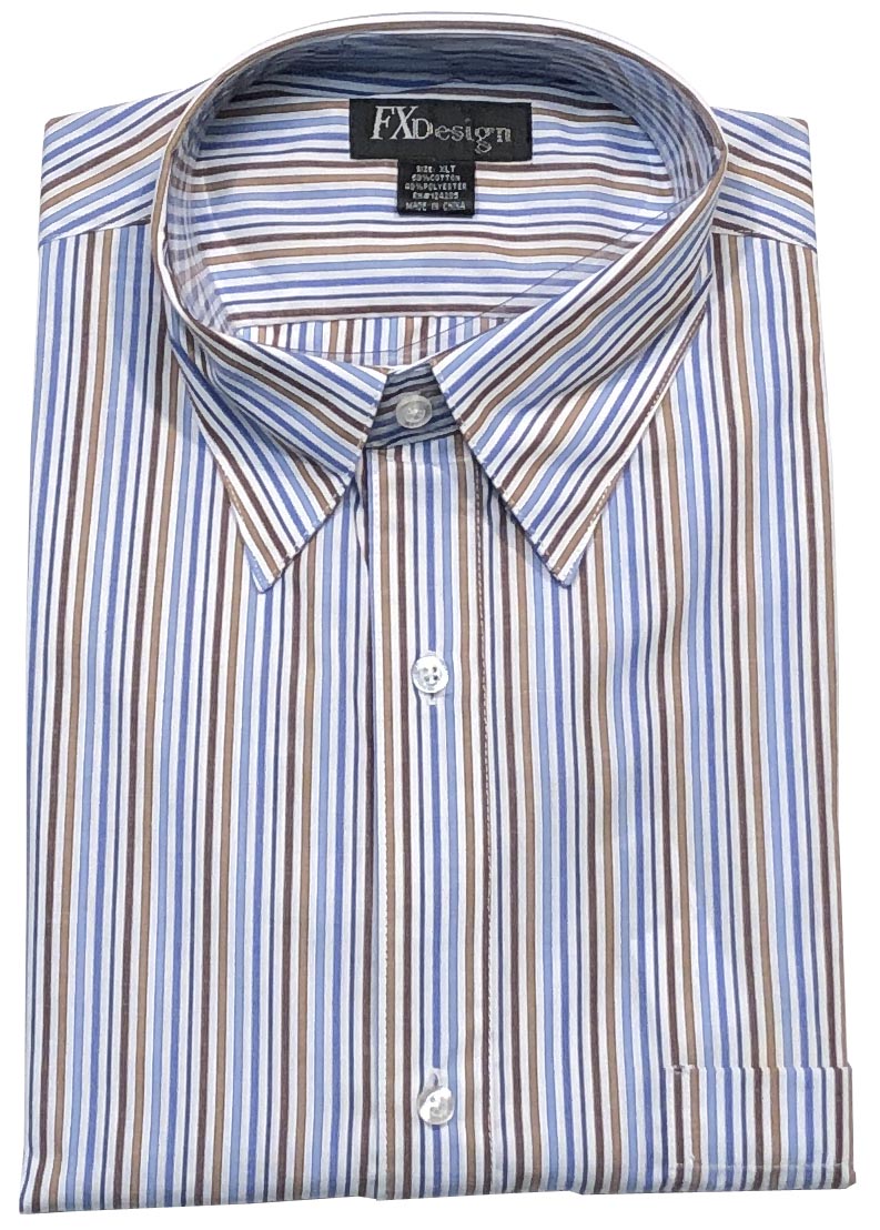 FX Fusion Long Sleeve Brown/Blue Stripe Tall Size Sport Shirt