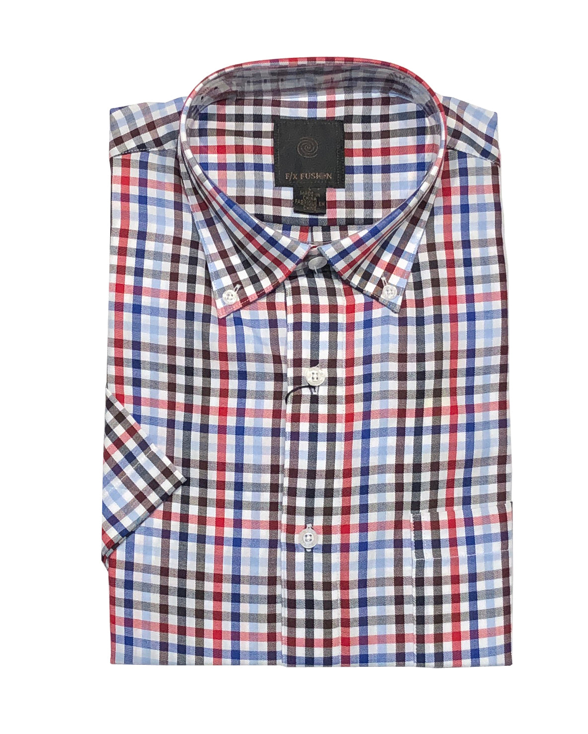 FX Fusion Short Sleeve Blue/Red Multi Check Tall Size Sport Shirt