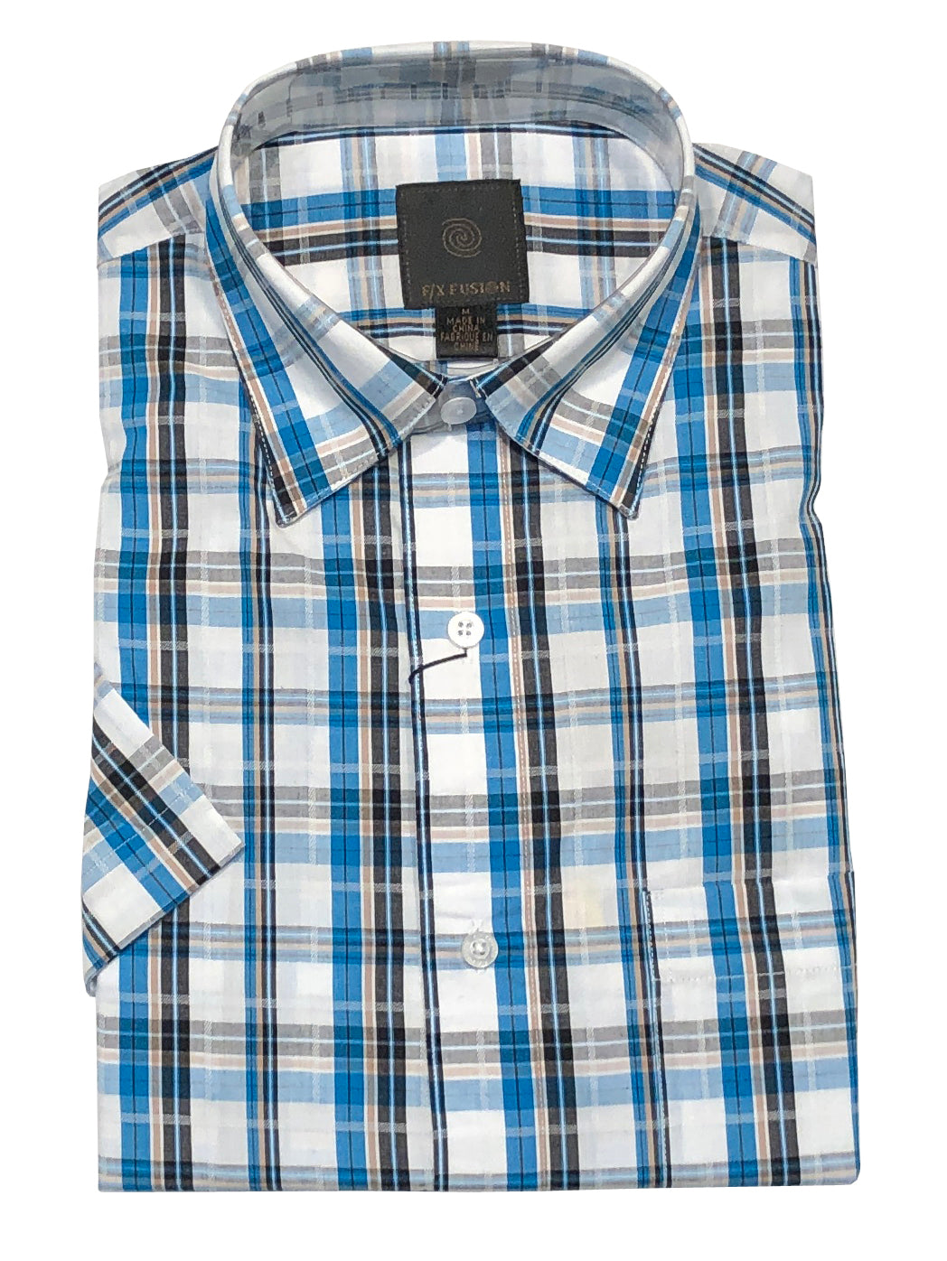 FX Fusion Short Sleeve Aqua/White Multi Plaid Tall Size Sport Shirt