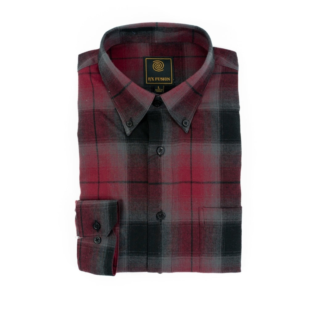 FX Fusion Long Sleeve Burgundy/Black/Grey Multi Plaid Tall Size Sport Shirt