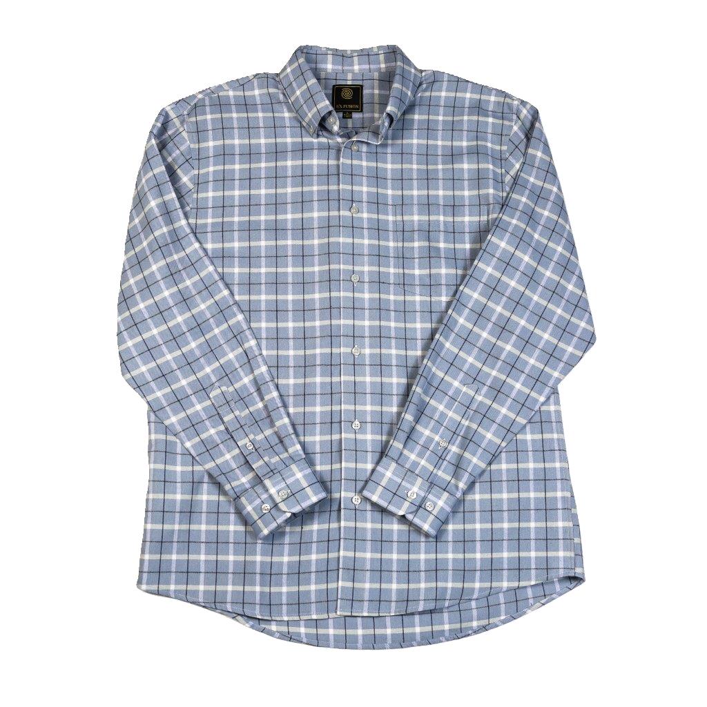 FX Fusion Long Sleeve Lt Blue/Cream Multi Check Sport Shirt