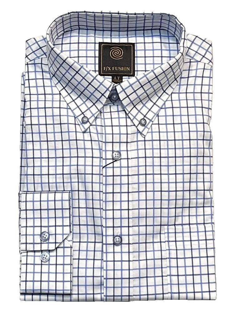 FX Fusion Long Sleeve White/Blue Check Tall Size Sport Shirt
