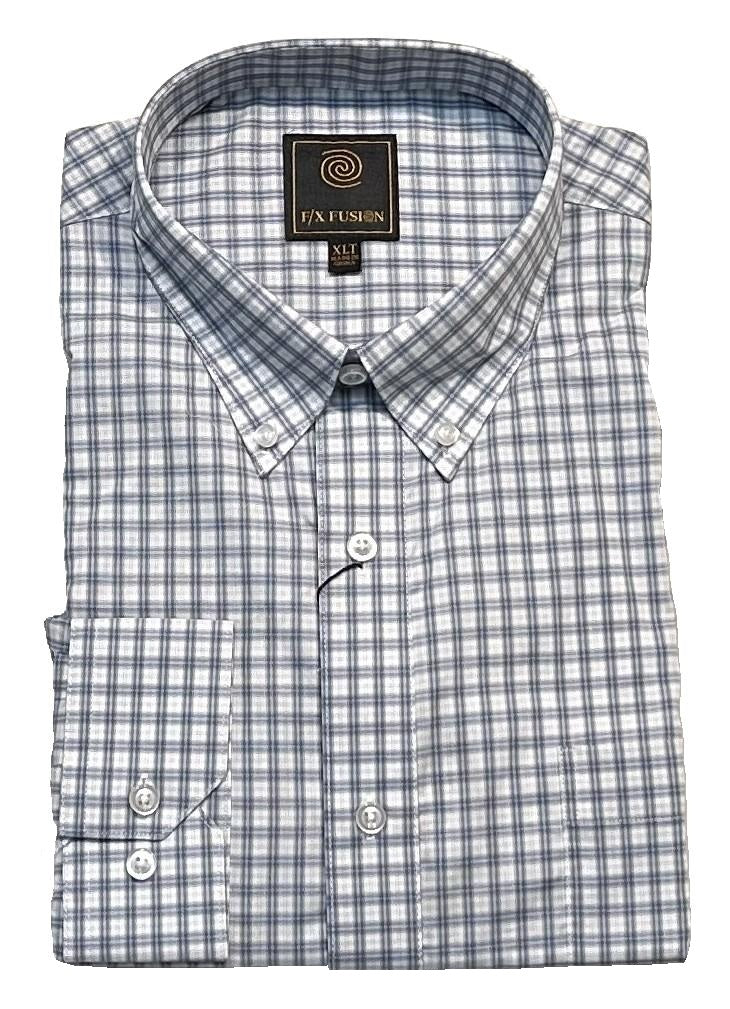 FX Fusion Long Sleeve Blue/White Multi Check Tall Size Sport Shirt