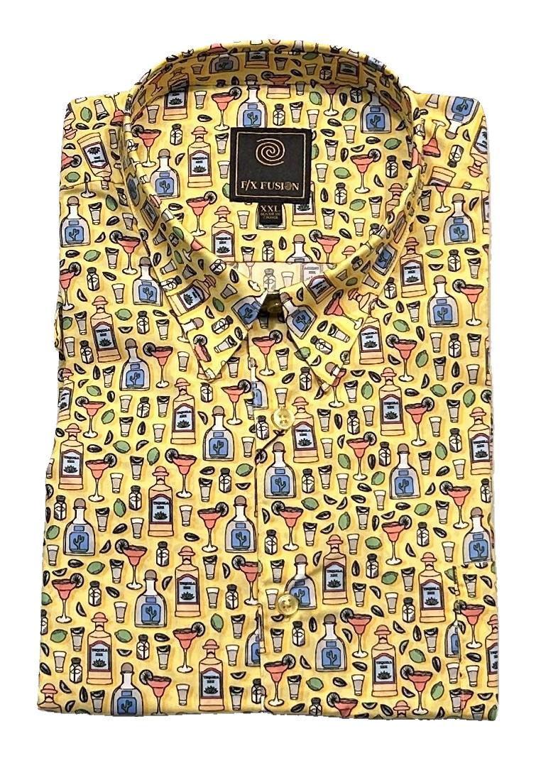 FX Fusion Short Sleeve 'Tequila Evening' Print Poplin Sateen Sport Shirt