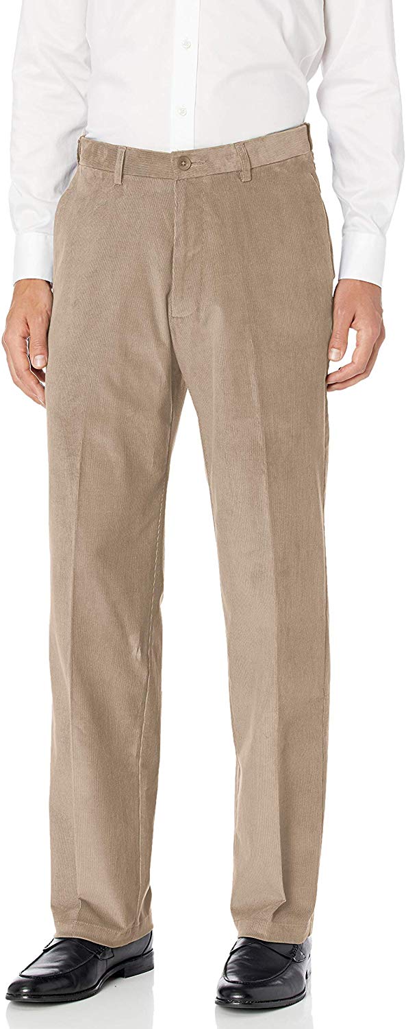 Haggar Stretch Corduroy Classic Fit Flat Front Pant - Medium Khaki