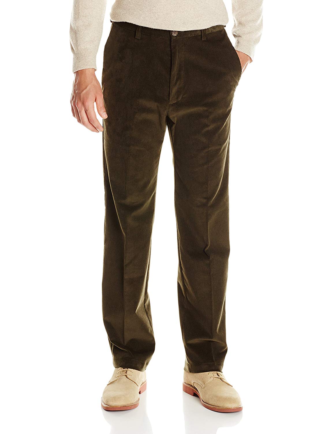 Haggar Stretch Corduroy Classic Fit Flat Front Pant - Military Green