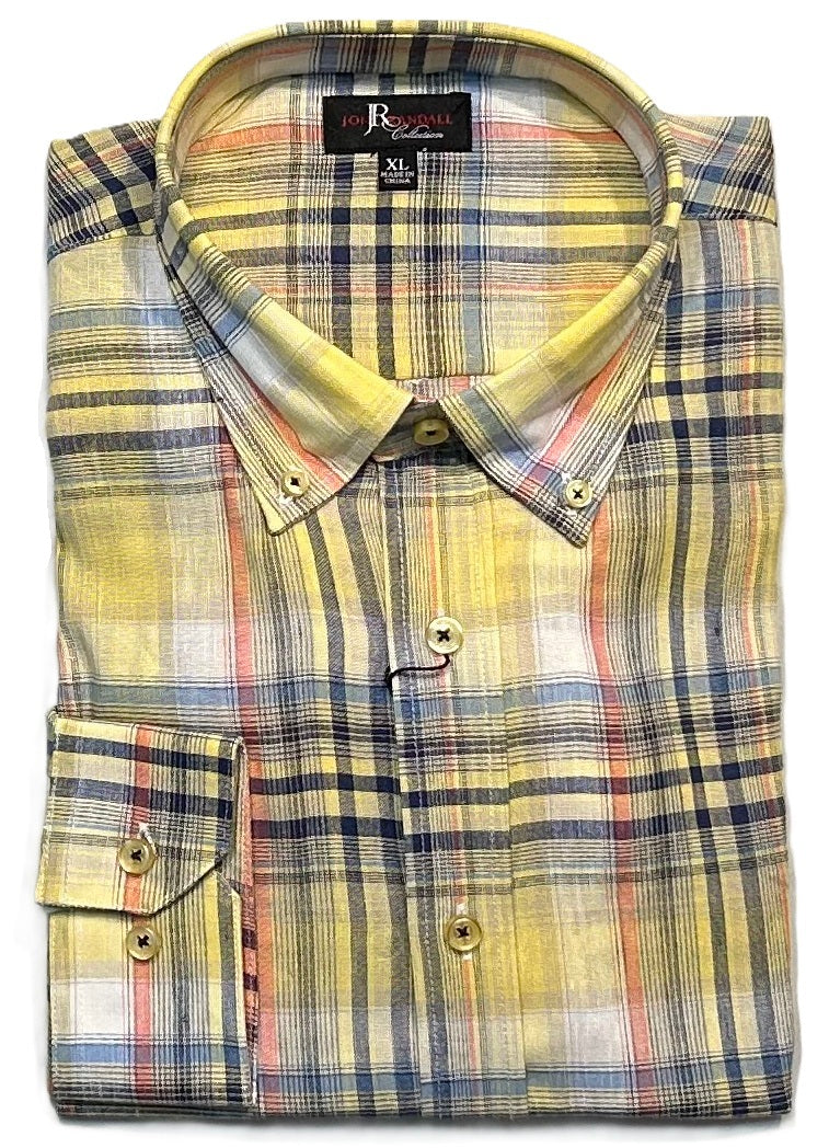 Jon Randall by Fusion Long Sleeve Florence Yellow Plaid Sport Shirt
