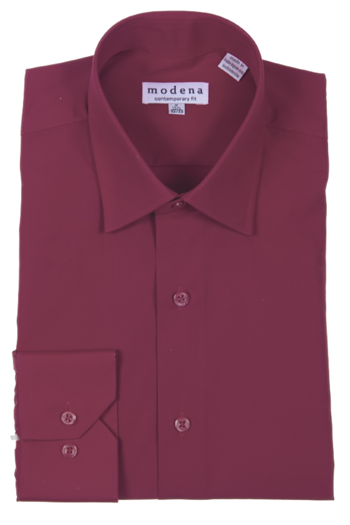 Modena Contemporary Fit Long Sleeve Dress Shirt - Burgundy