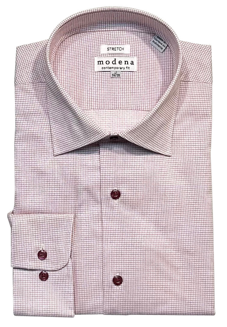 Modena Contemporary Fit Long Sleeve Stretch Dress Shirt Burgundy / 17 34/35 Modena Contemporary Fit Long Sleeve Stretch Dress Shirt Burgundy / 17 34/35