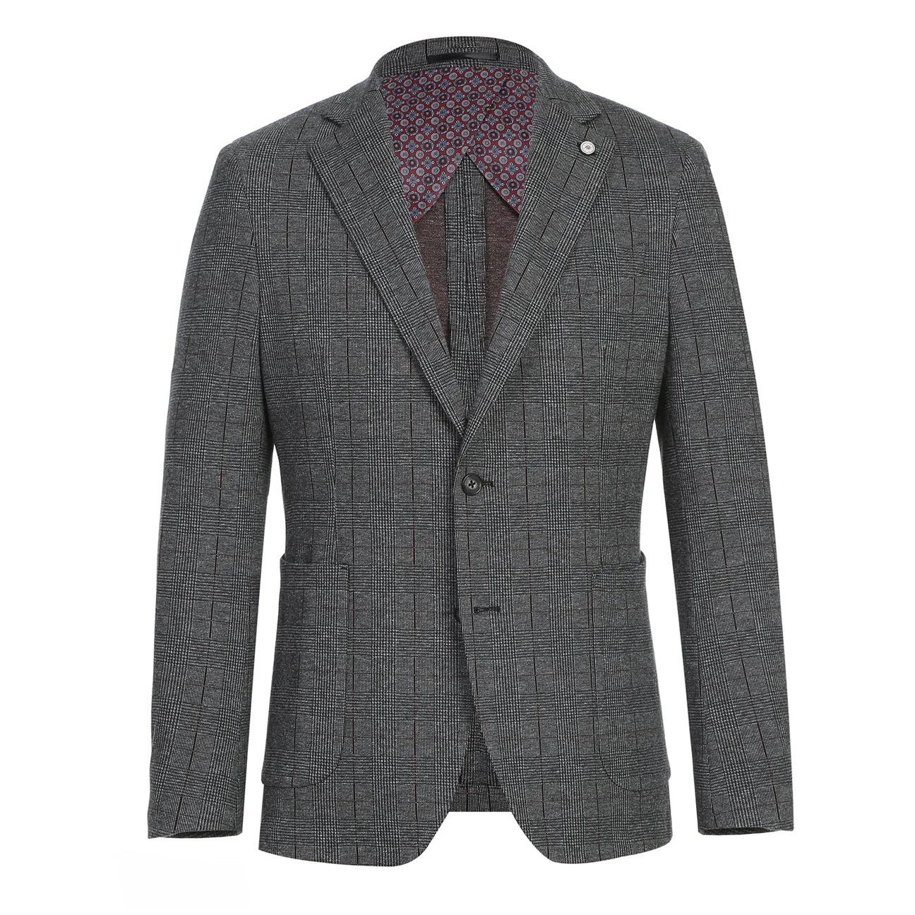 Pellagio Gray Plaid Half Canvas Slim Fit Sport Coat