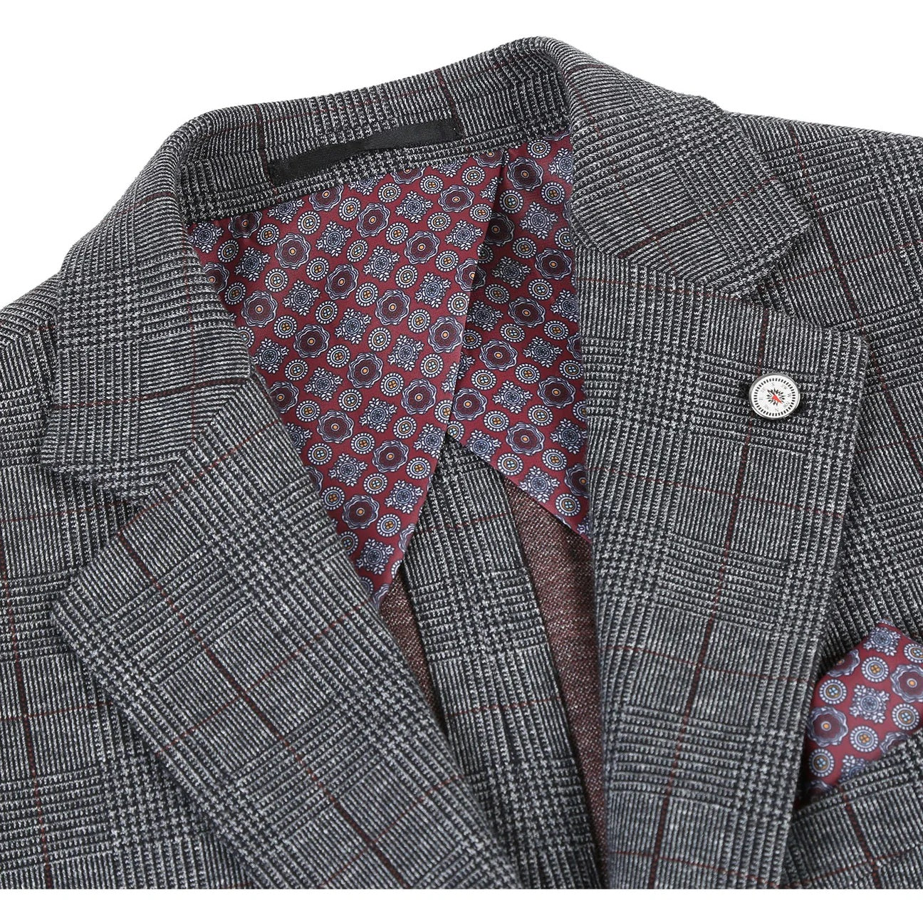 Pellagio Gray Plaid Half Canvas Slim Fit Sport Coat