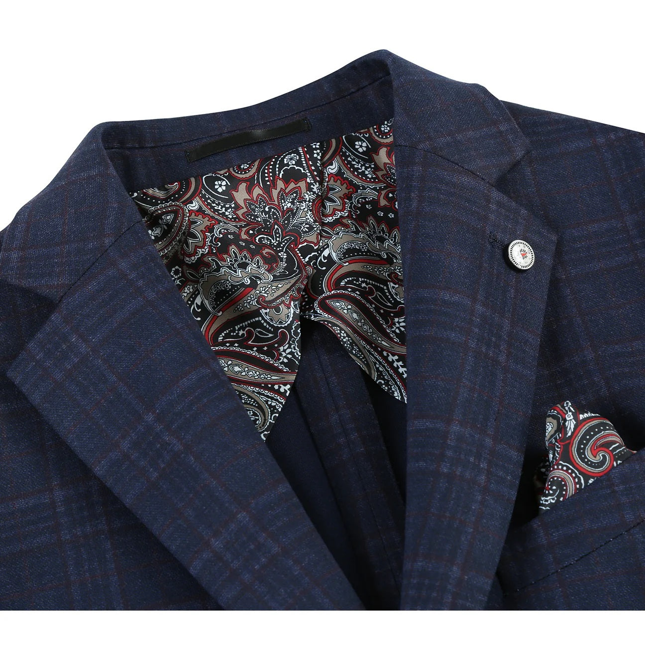 Pellagio Navy Windowpane Half Canvas Slim Fit Sport Coat