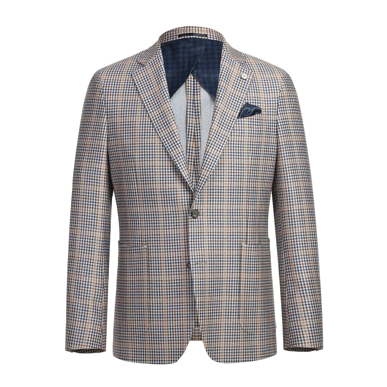 Pellagio Tan Check Half Canvas Slim Fit Sport Coat