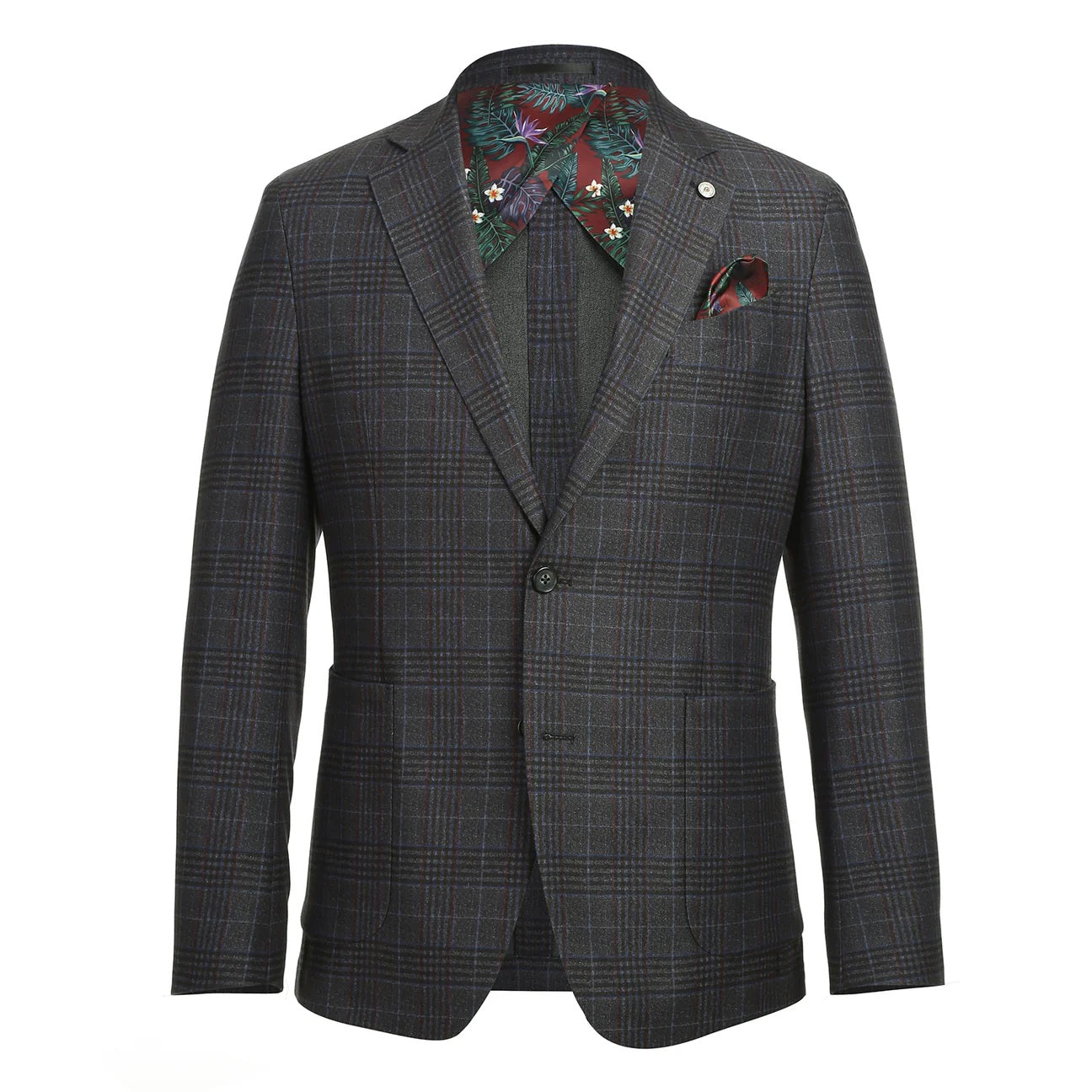 Pellagio Black Plaid Half Canvas Slim Fit Sport Coat