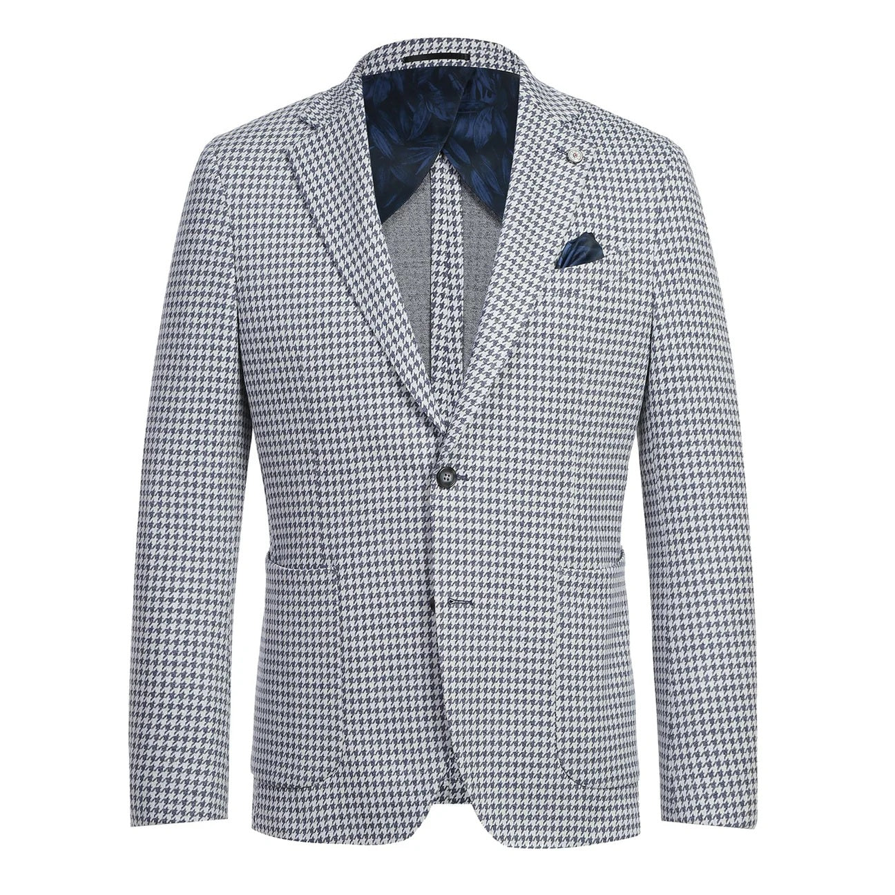 Pellagio Blue Houndstooth Half Canvas Slim Fit Sport Coat
