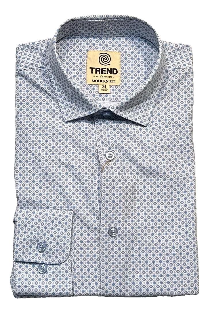 Trend by Fusion Long Sleeve 'Mini Medallion' Print Stretch Sport Shirt