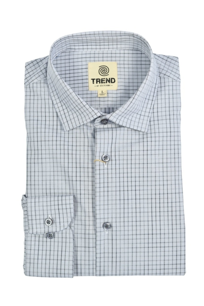 Trend by Fusion Long Sleeve Grey Mini Check Sport Shirt