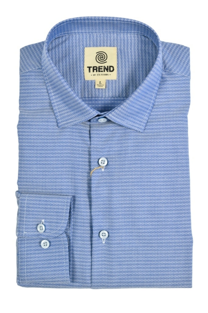 Trend by Fusion Long Sleeve Blue Medallion Jacquard Sport Shirt
