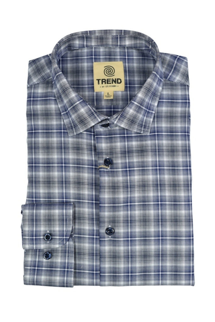 Trend by Fusion Long Sleeve Navy/White Plaid Sport Shirt