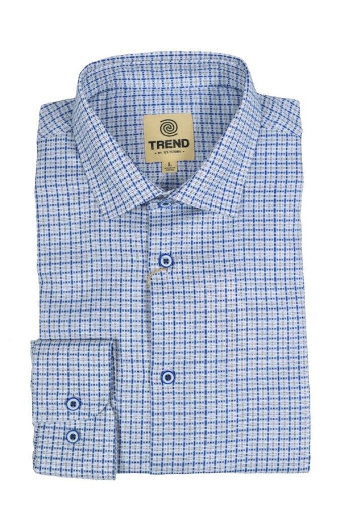 Trend by Fusion Long Sleeve Royal/White Textured Check Sport Shirt