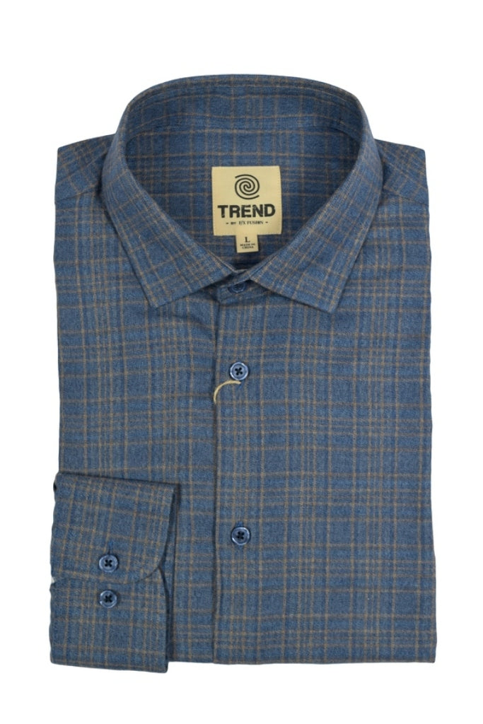 Trend by Fusion Long Sleeve Blue/Tan Jasper Grid Sport Shirt