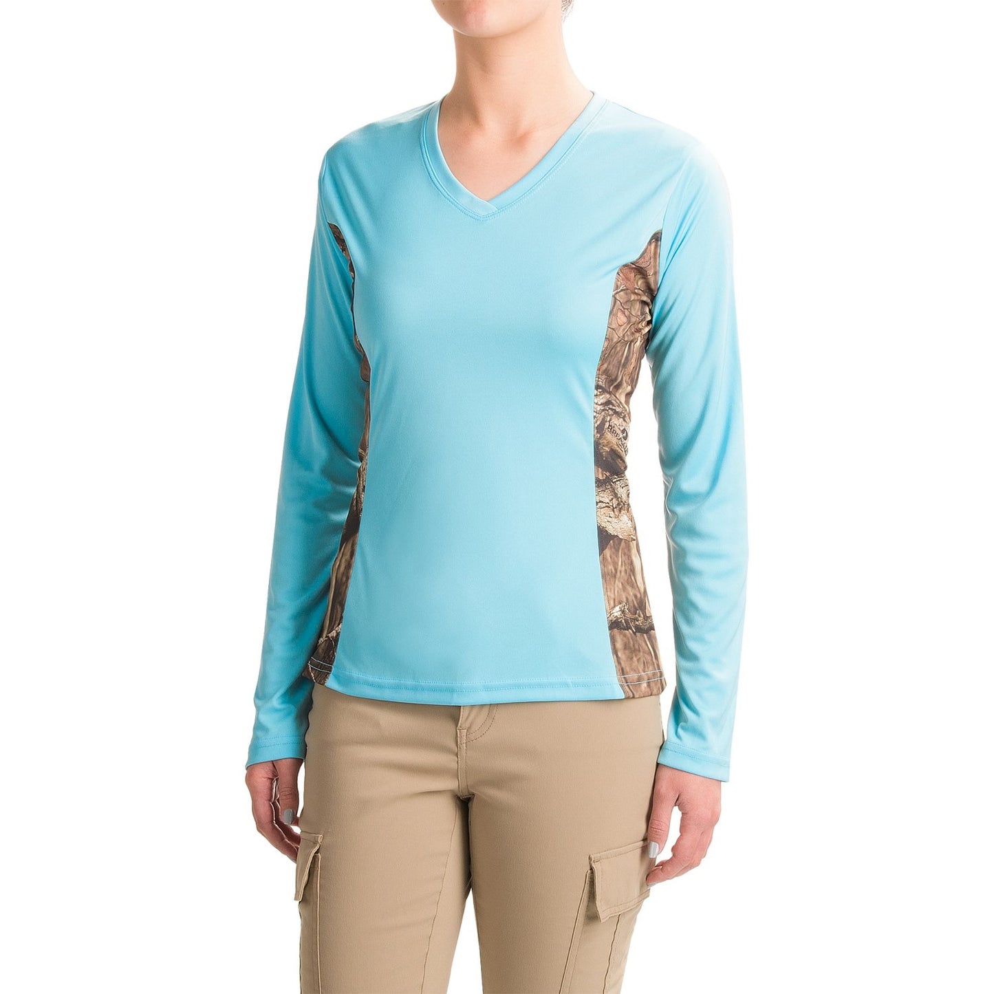 Bimini Bay Outfitters Women's Camo Insert V-Neck Shirt