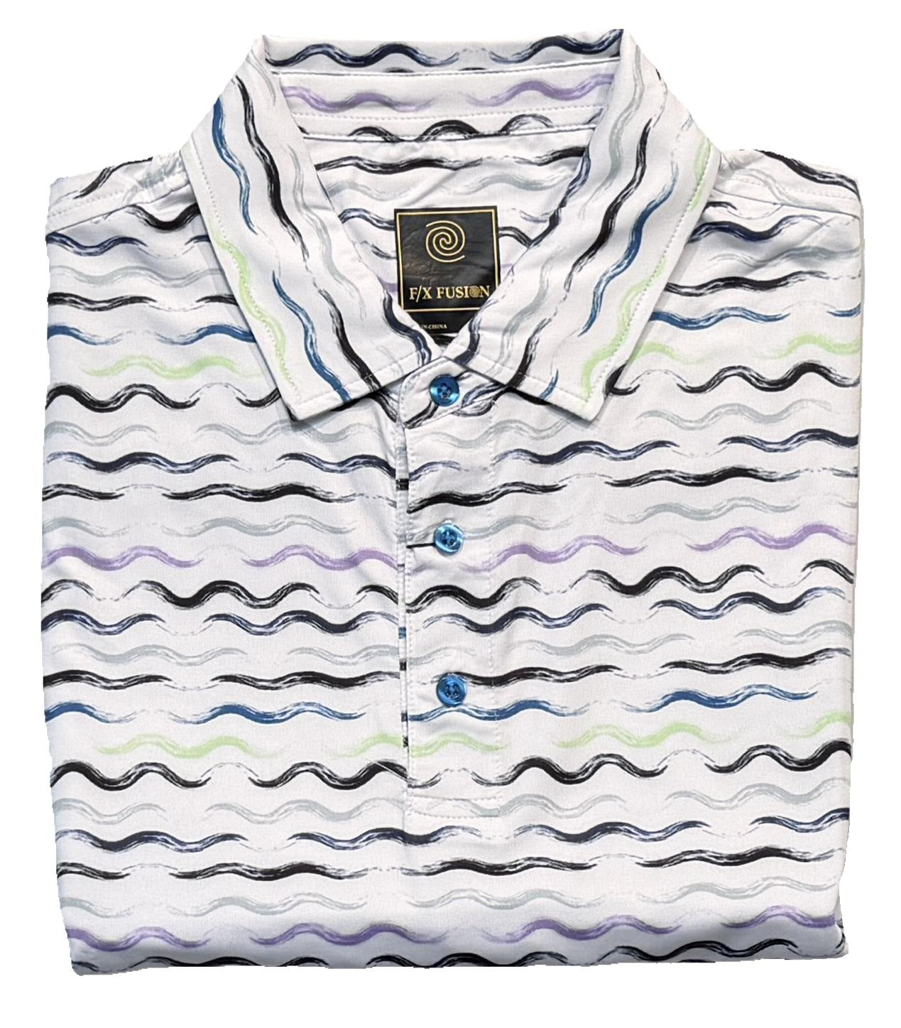 FX Fusion 'Squiggle Stripe' Printed Short Sleeve Golf Polo Shirt