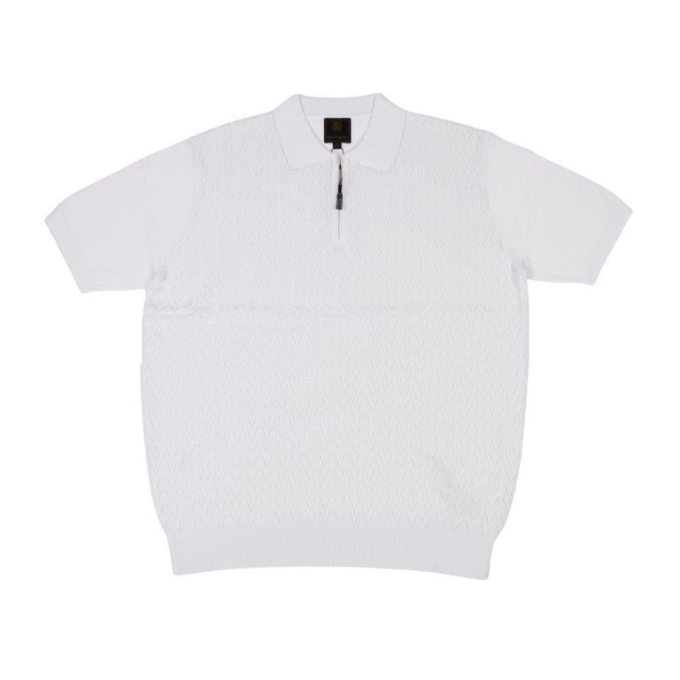 FX Fusion Short Sleeve Textured Chevron 1/4 Zip Polo Collar Sweater