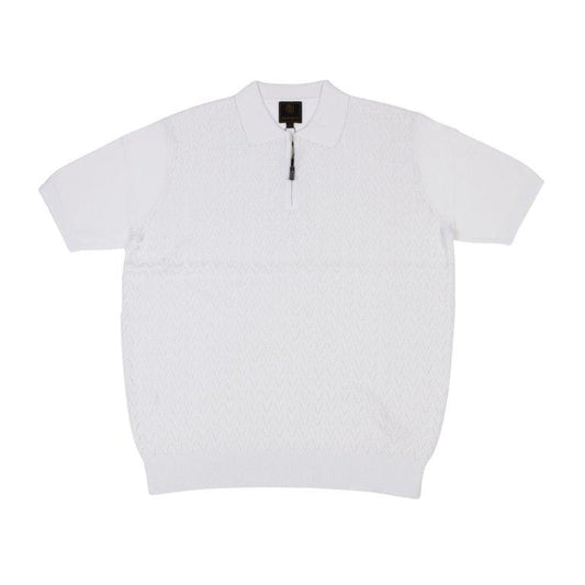 FX Fusion Short Sleeve Textured Chevron 1/4 Zip Polo Collar Sweater